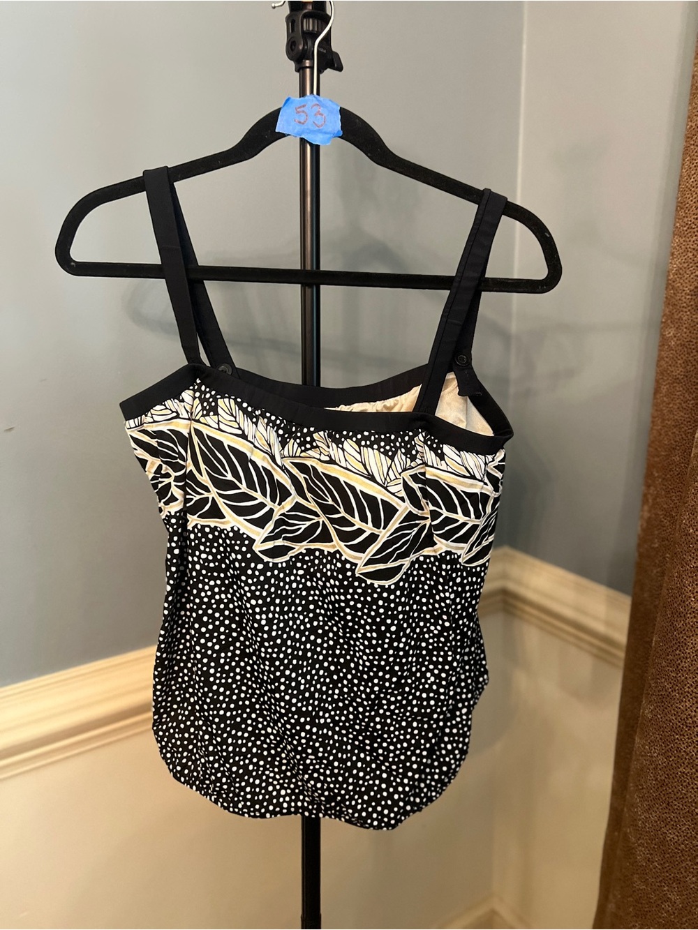 Black & White Leaf-Trim Polka Dot Camisole - Women's